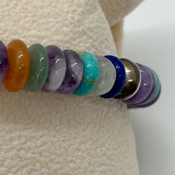 Vintage Carolyn Pollack Sterling Silver Multi Gemstone Memory Wire Bracelet 90s - Picture 11 of 13